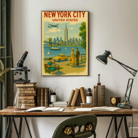 New York City Vintage Travel Art Poster PosterGoat
