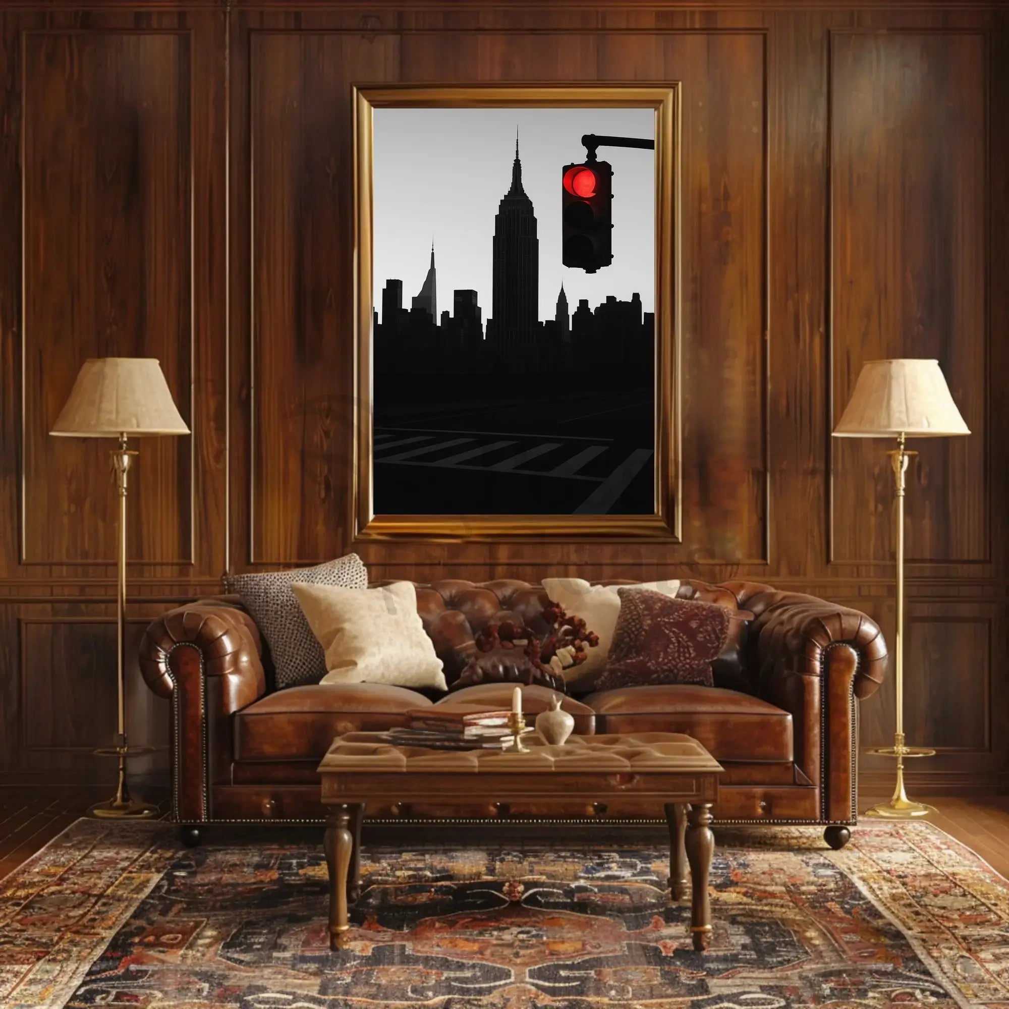 New York Cityscape Pause with Red Light Travel Poster PosterGoat