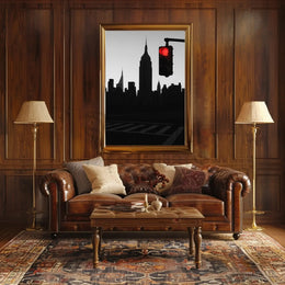 New York Cityscape Pause with Red Light Travel Poster PosterGoat