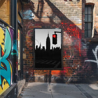 New York Cityscape Pause with Red Light Travel Poster PosterGoat