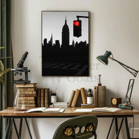 New York Cityscape Pause with Red Light Travel Poster PosterGoat