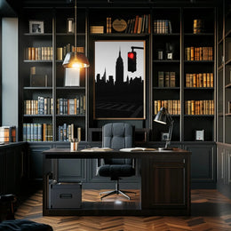 New York Cityscape Pause with Red Light Travel Poster PosterGoat