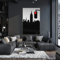New York Cityscape Pause with Red Light Travel Poster PosterGoat