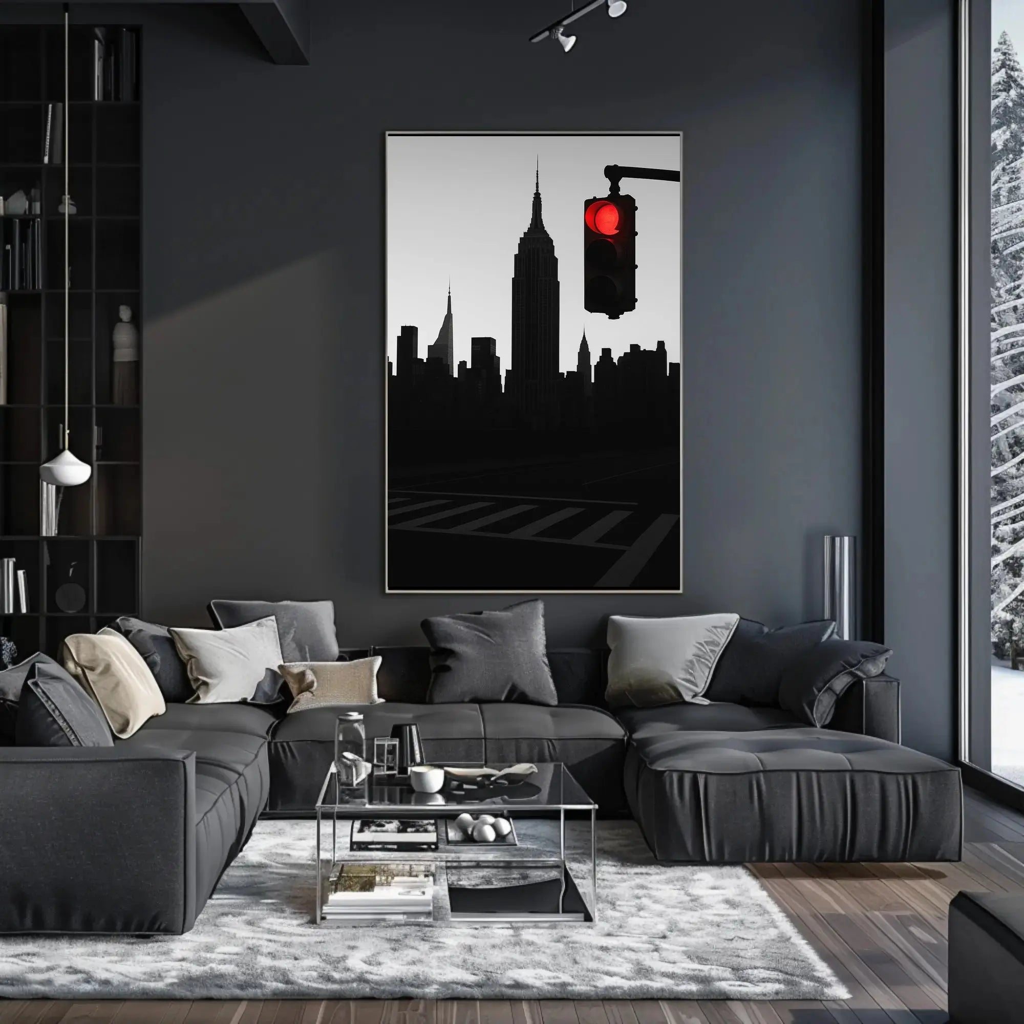 New York Cityscape Pause with Red Light Travel Poster PosterGoat