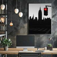New York Cityscape Pause with Red Light Travel Poster PosterGoat