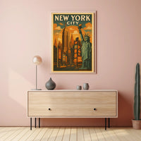 New York Cityscape Vintage Travel Poster PosterGoat