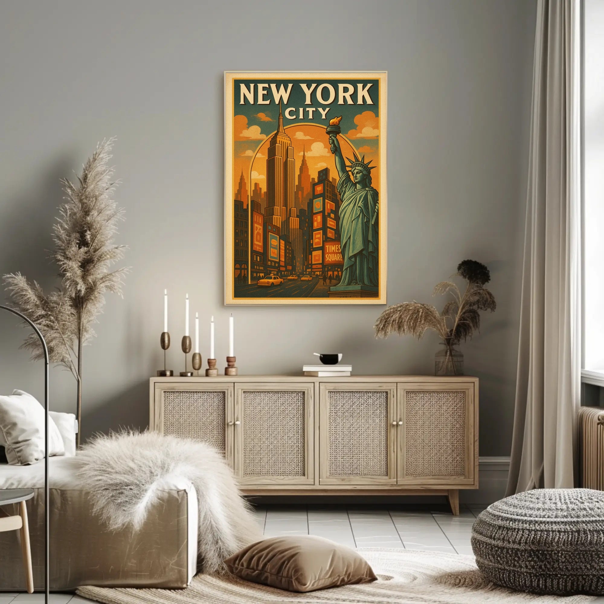 New York Cityscape Vintage Travel Poster PosterGoat