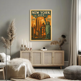 New York Cityscape Vintage Travel Poster PosterGoat