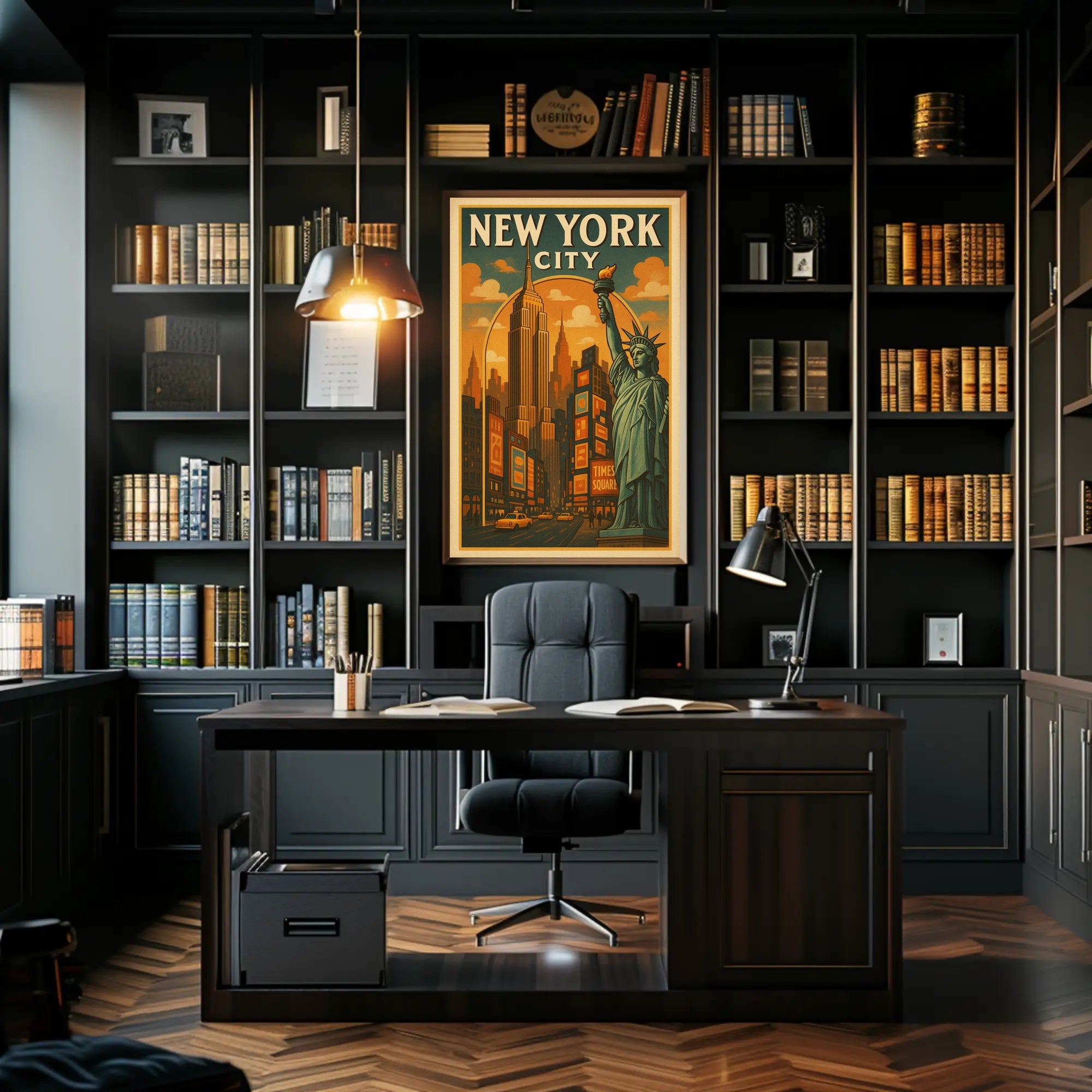 New York Cityscape Vintage Travel Poster PosterGoat