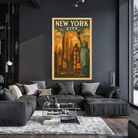 New York Cityscape Vintage Travel Poster PosterGoat