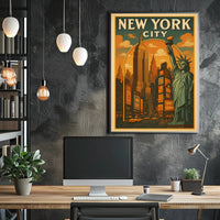 New York Cityscape Vintage Travel Poster PosterGoat