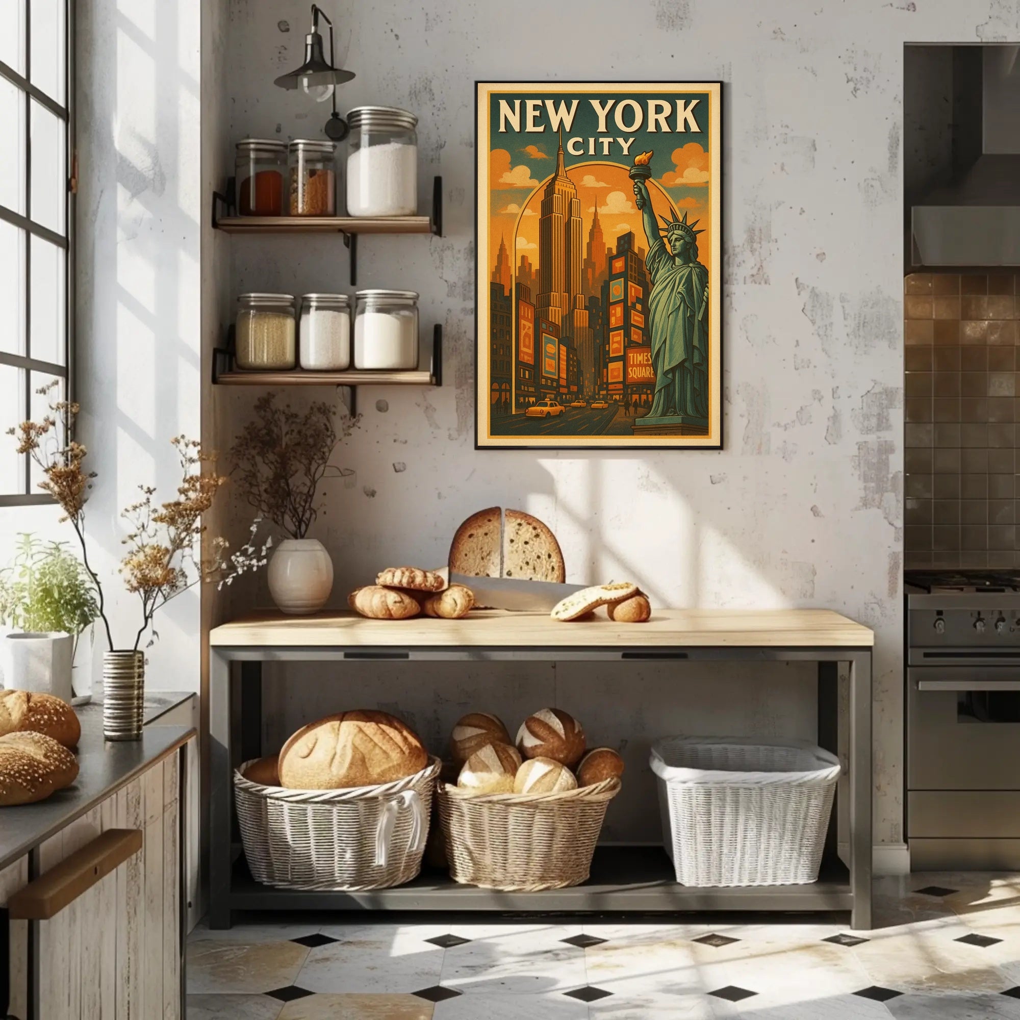 New York Cityscape Vintage Travel Poster PosterGoat