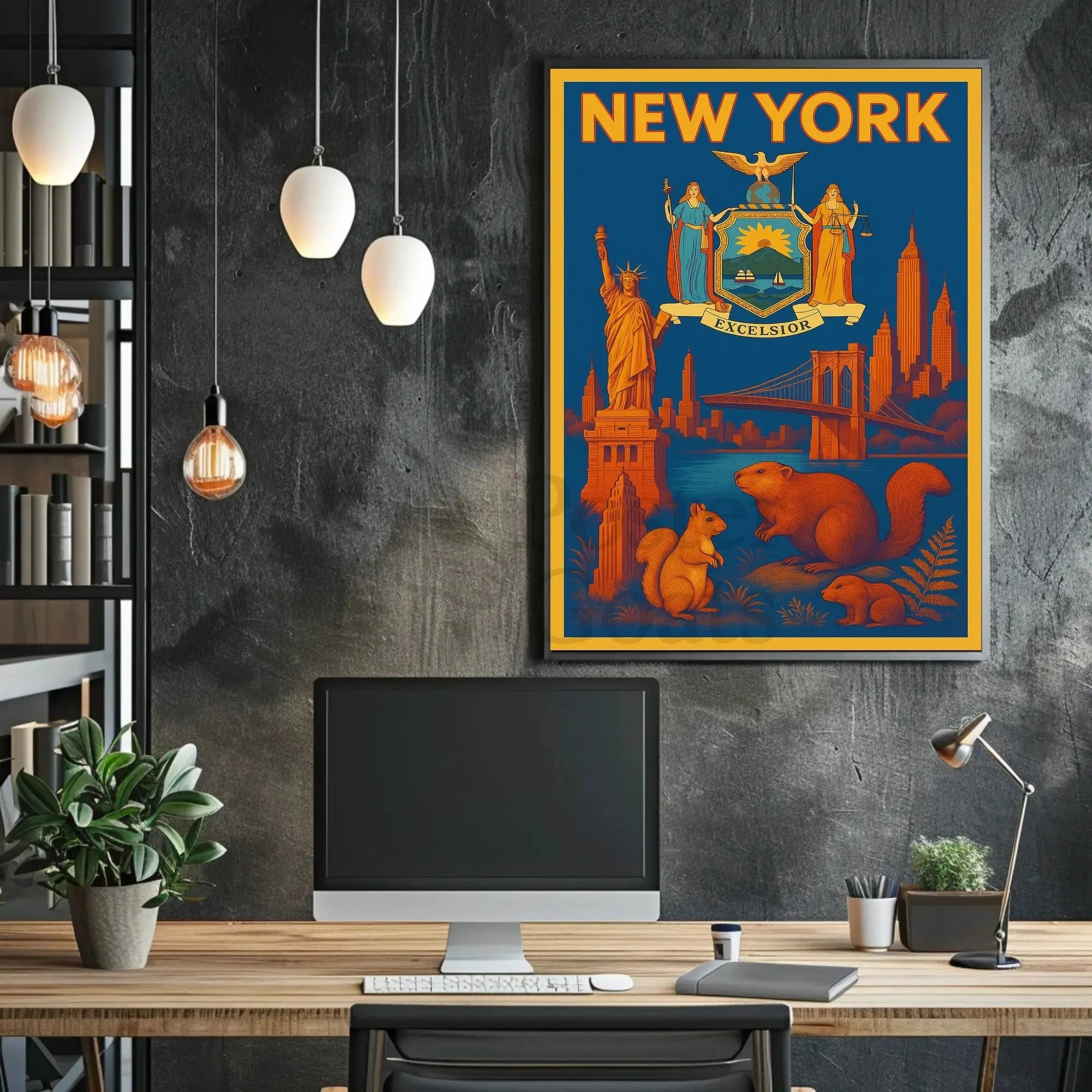 New York Icons Vintage Travel Poster PosterGoat