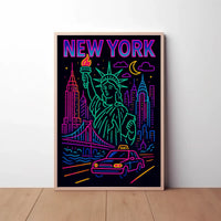 New York Neon Skyline Travel Poster PosterGoat