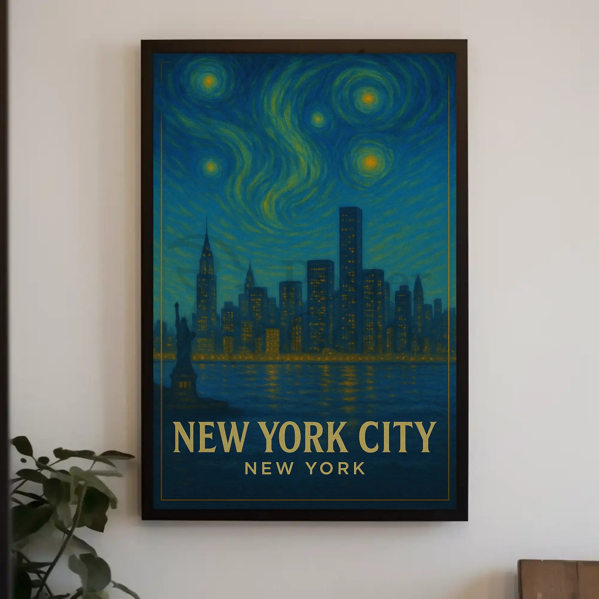 New York Skyline Van Gogh Style Travel Poster PosterGoat