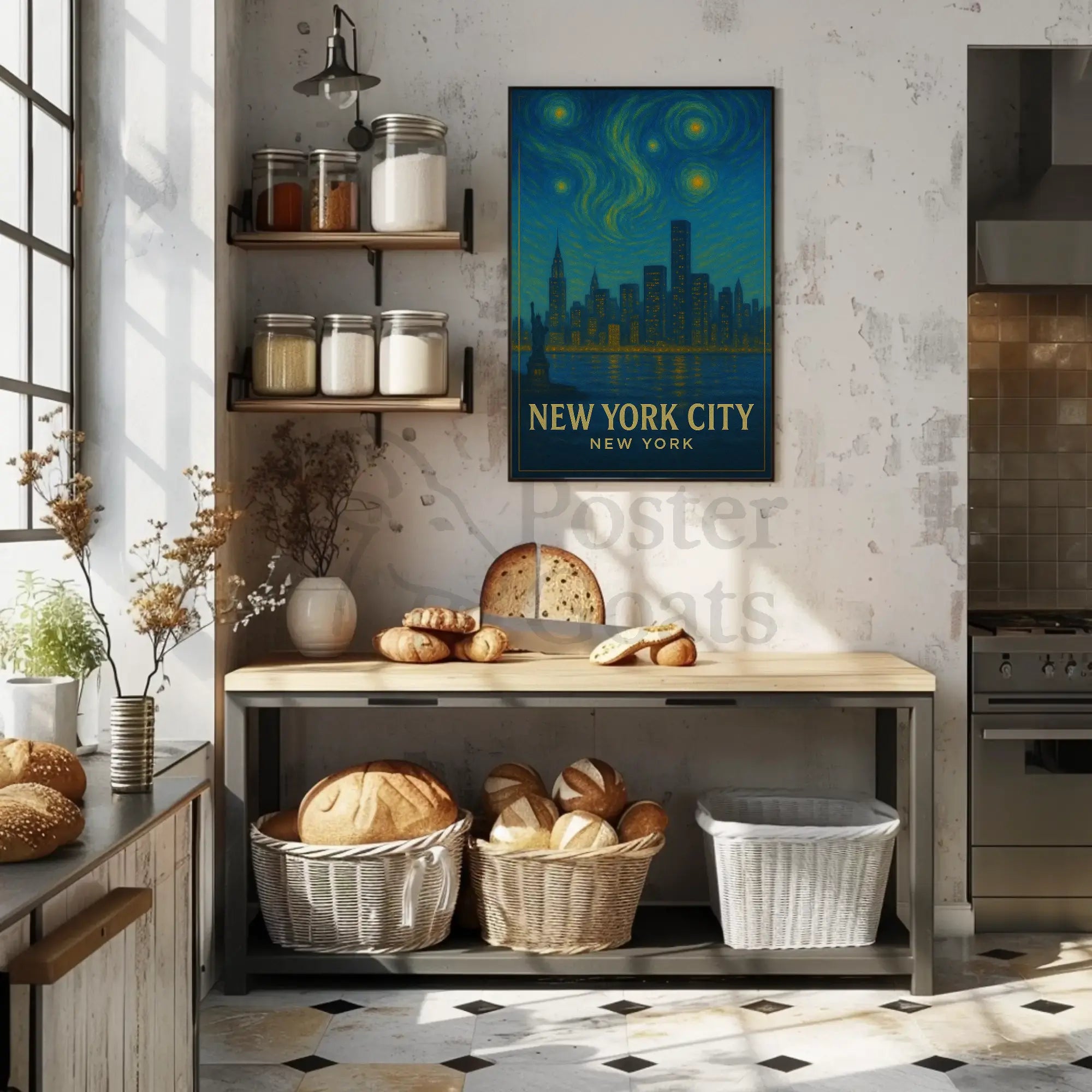 New York Skyline Van Gogh Style Travel Poster PosterGoat