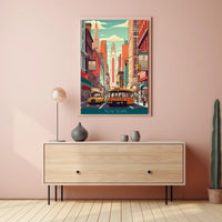 New York Street Scene Retro Urban Cityscape Poster PosterGoat