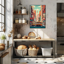 New York Street Scene Retro Urban Cityscape Poster PosterGoat