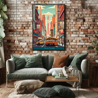 New York Street Scene Retro Urban Cityscape Poster PosterGoat