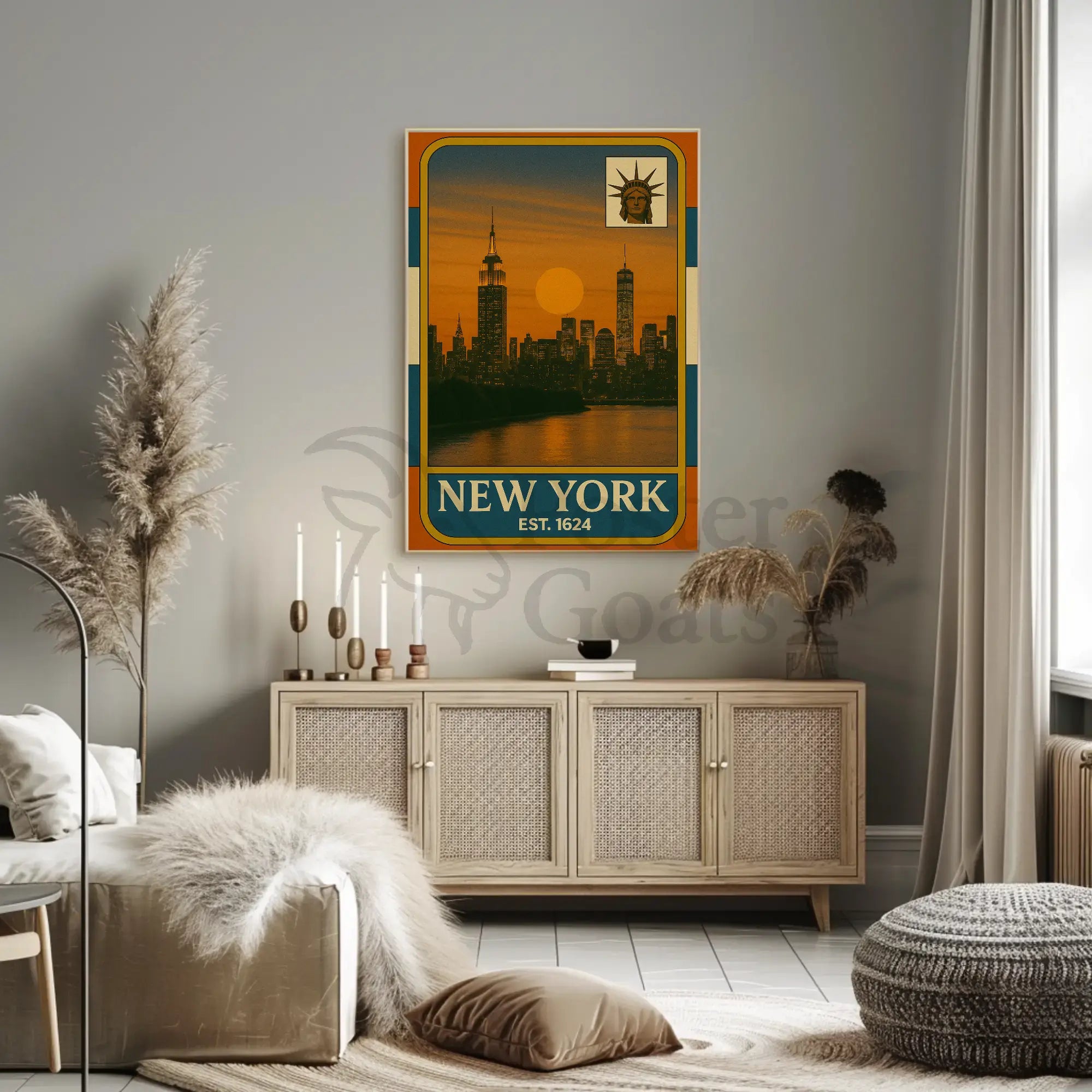 New York Vintage Skyline Travel Poster PosterGoat