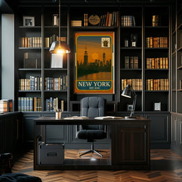 New York Vintage Skyline Travel Poster PosterGoat
