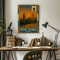 New York Vintage Skyline Travel Poster PosterGoat
