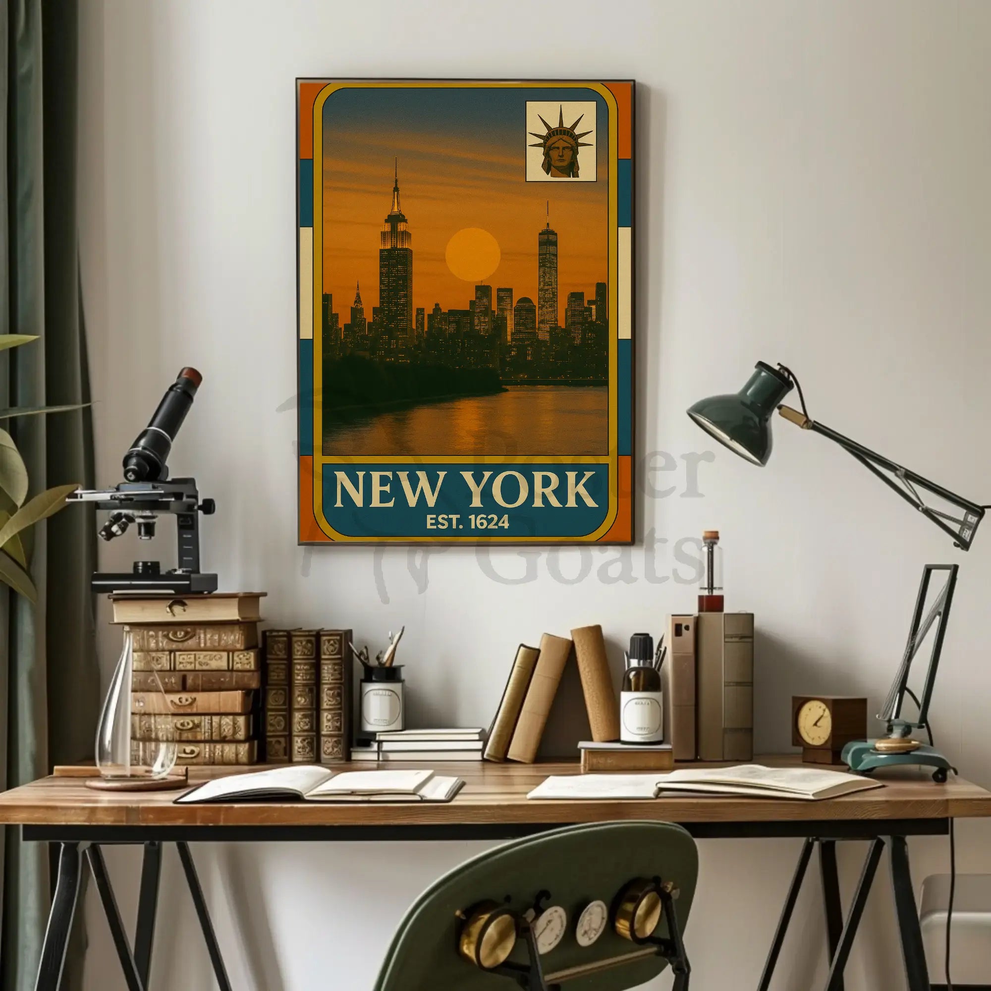 New York Vintage Skyline Travel Poster PosterGoat