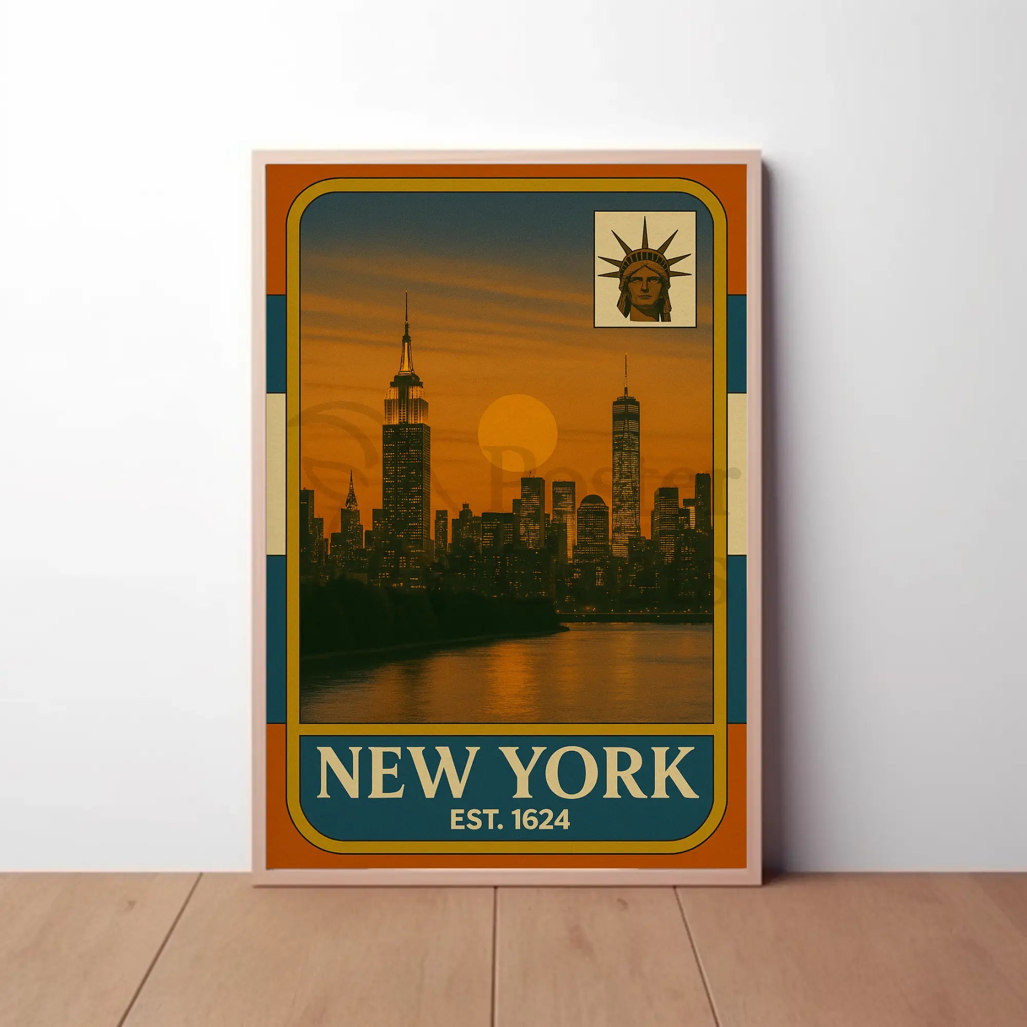 New York Vintage Skyline Travel Poster PosterGoat
