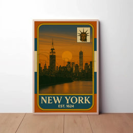 New York Vintage Skyline Travel Poster PosterGoat