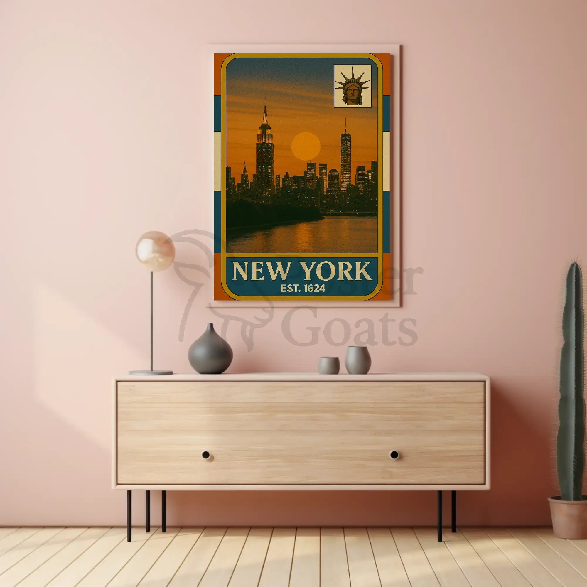 New York Vintage Skyline Travel Poster PosterGoat