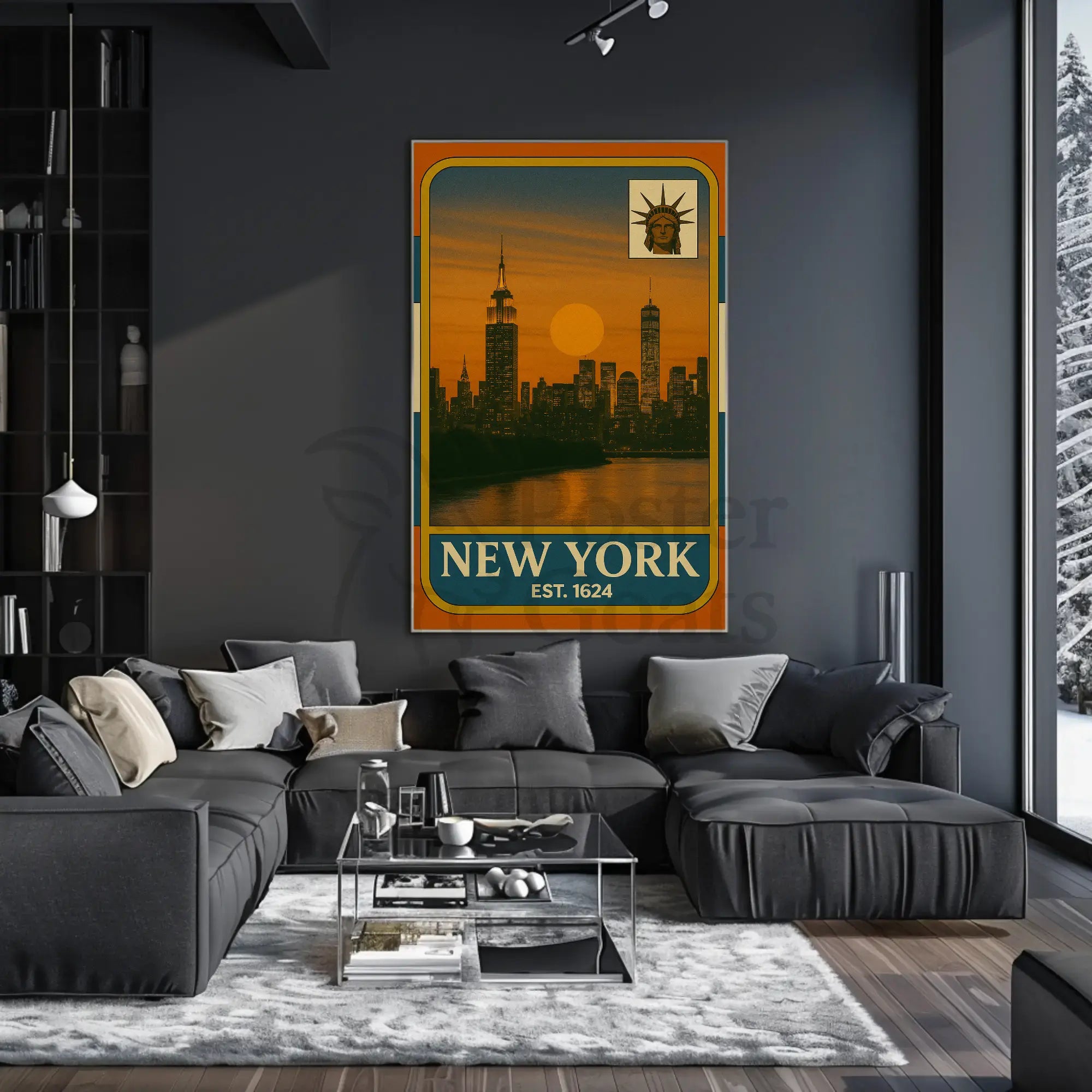 New York Vintage Skyline Travel Poster PosterGoat