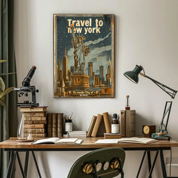 New York Vintage Travel Poster Featuring Statue of Liberty PosterGoat