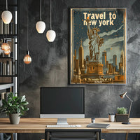 New York Vintage Travel Poster Featuring Statue of Liberty PosterGoat