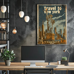 New York Vintage Travel Poster Featuring Statue of Liberty PosterGoat