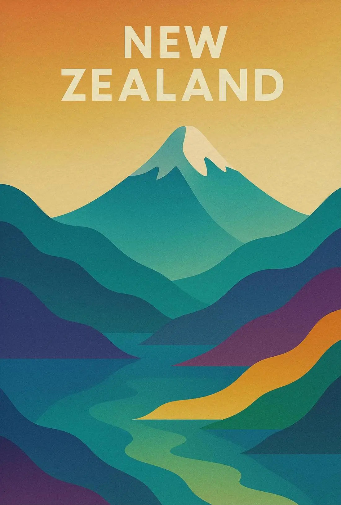 New Zealand Mountain Adventure Modern Travel Poster PosterGoat