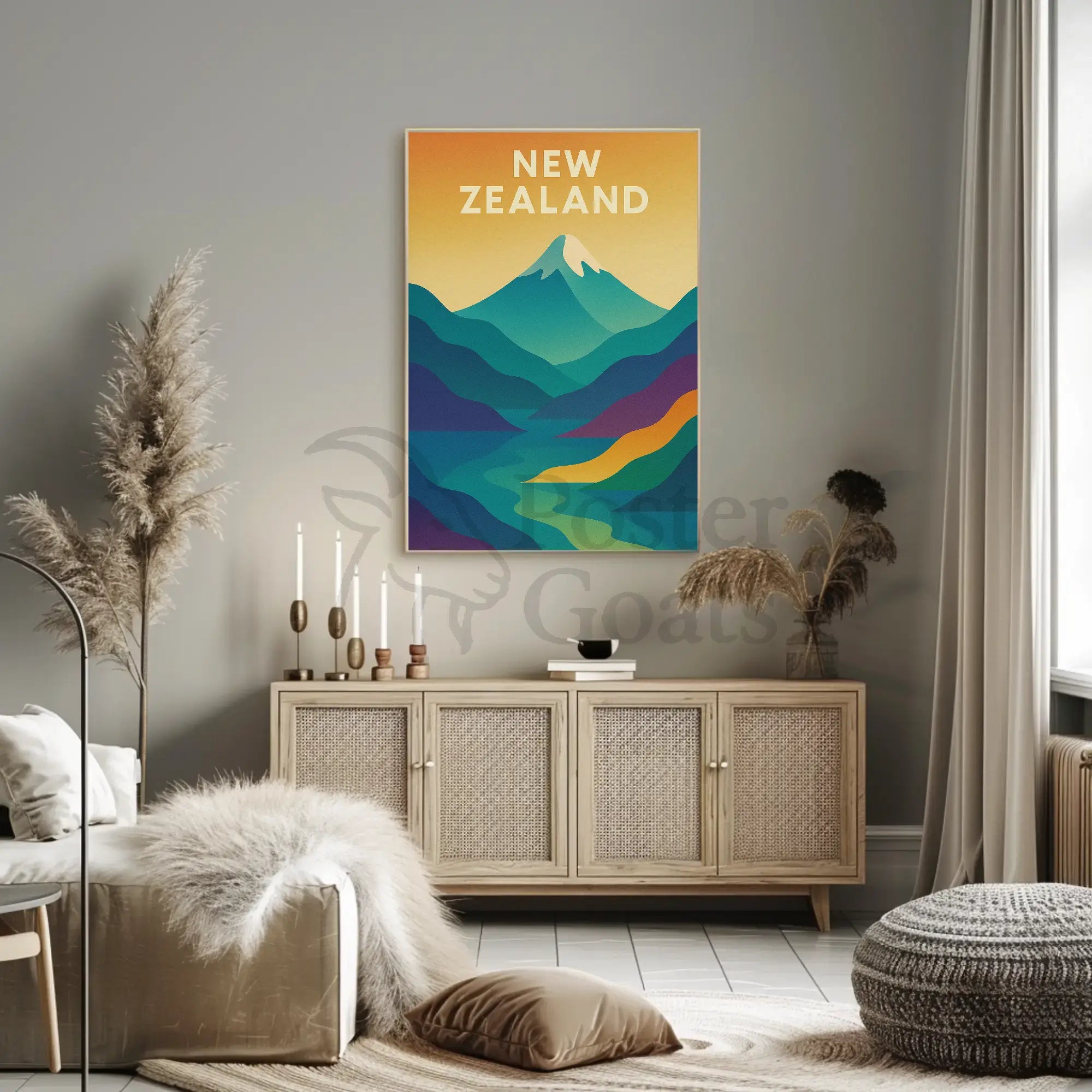 New Zealand Mountain Adventure Modern Travel Poster PosterGoat
