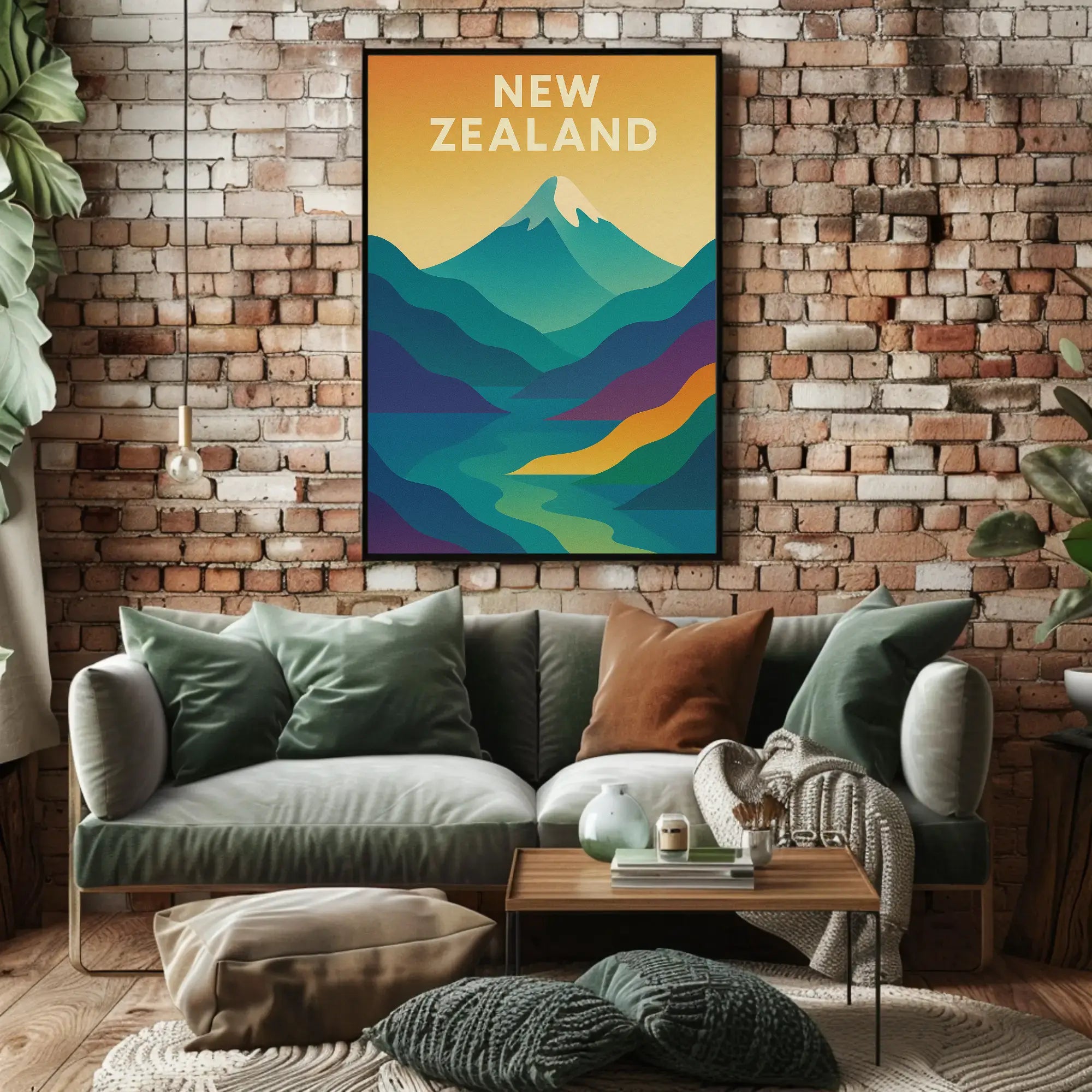 New Zealand Mountain Adventure Modern Travel Poster PosterGoat