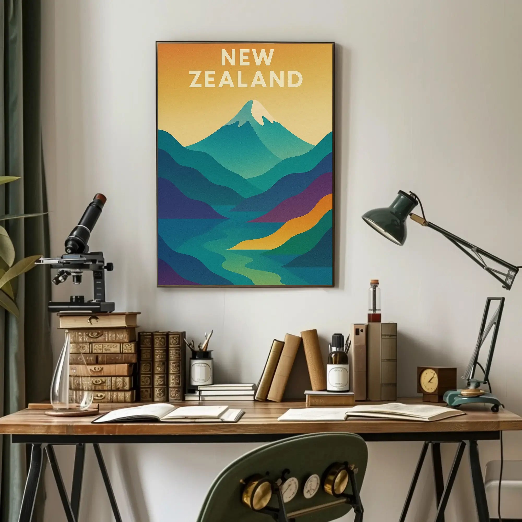 New Zealand Mountain Adventure Modern Travel Poster PosterGoat