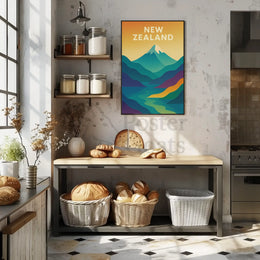 New Zealand Mountain Adventure Modern Travel Poster PosterGoat