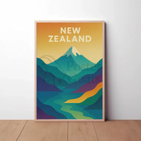 New Zealand Mountain Adventure Modern Travel Poster PosterGoat