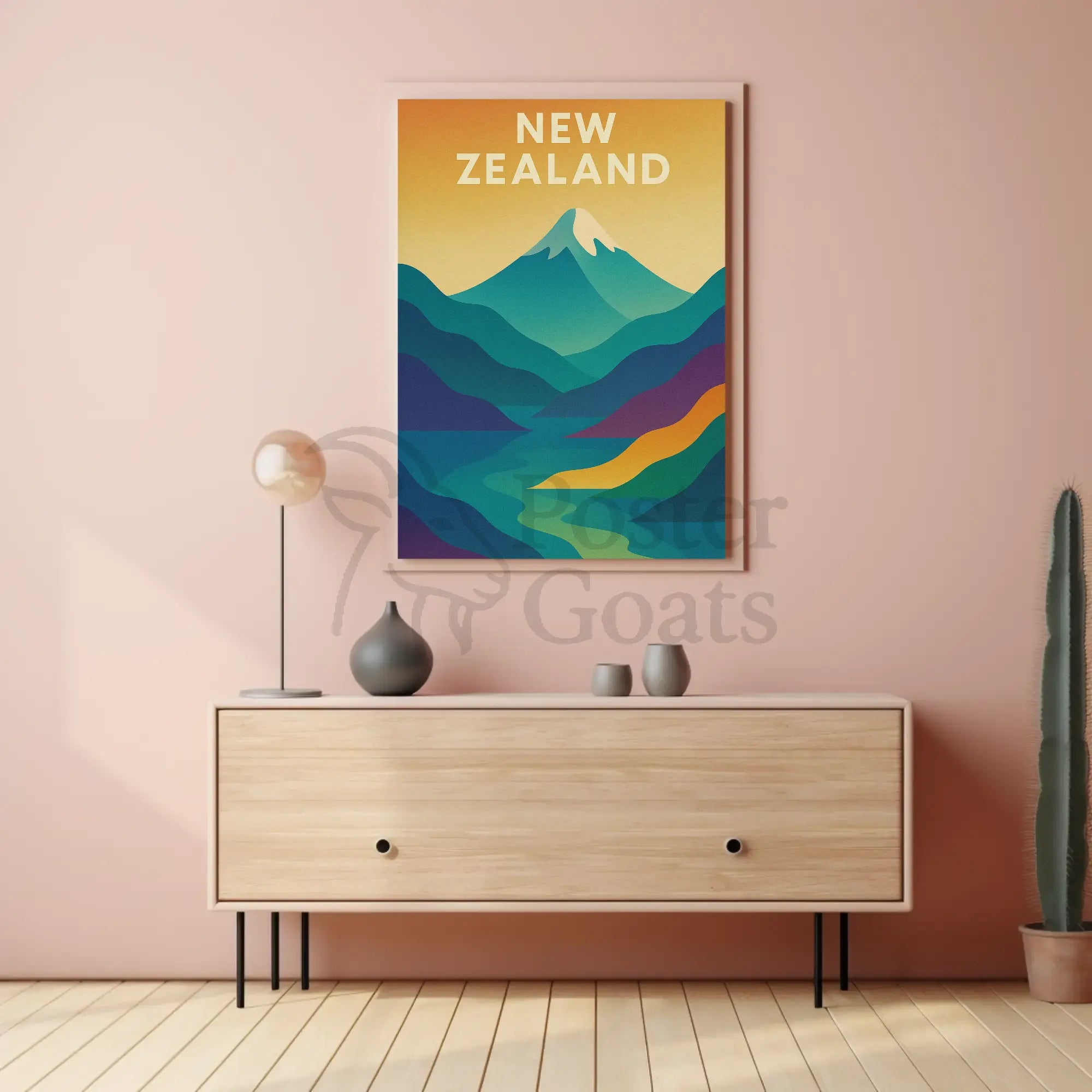 New Zealand Mountain Adventure Modern Travel Poster PosterGoat