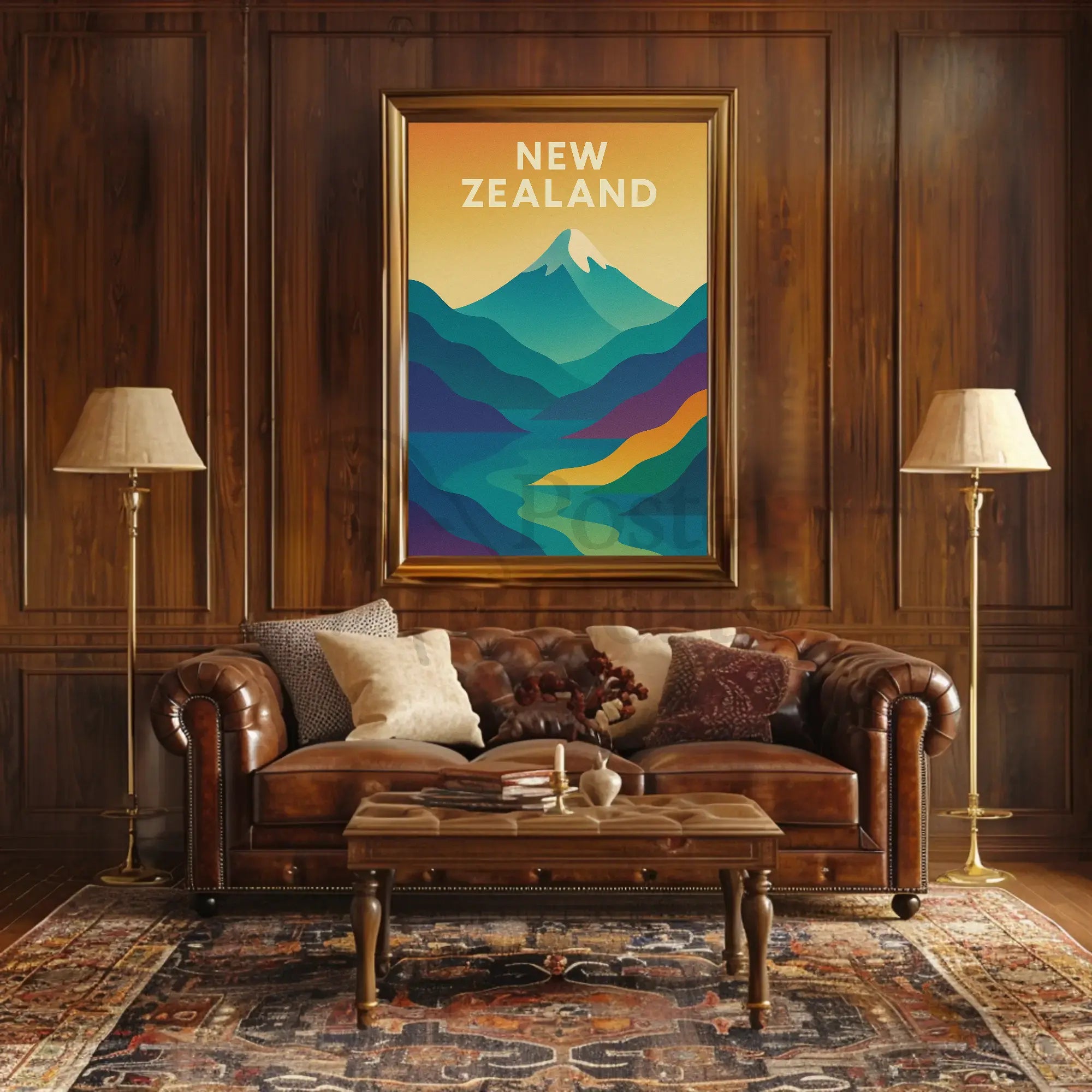 New Zealand Mountain Adventure Modern Travel Poster PosterGoat