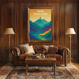 New Zealand Mountain Adventure Modern Travel Poster PosterGoat
