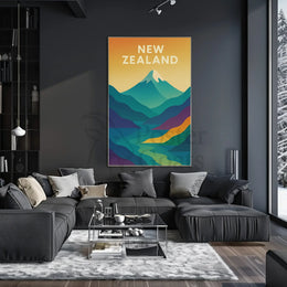 New Zealand Mountain Adventure Modern Travel Poster PosterGoat