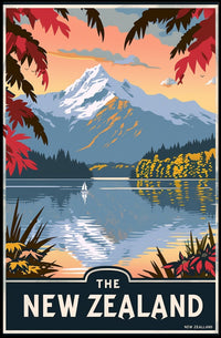 New Zealand Serene Lake Vintage Travel Poster PosterGoat