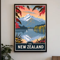 New Zealand Serene Lake Vintage Travel Poster PosterGoat