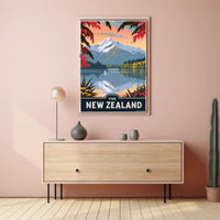 New Zealand Serene Lake Vintage Travel Poster PosterGoat