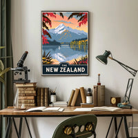 New Zealand Serene Lake Vintage Travel Poster PosterGoat