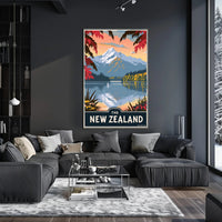New Zealand Serene Lake Vintage Travel Poster PosterGoat