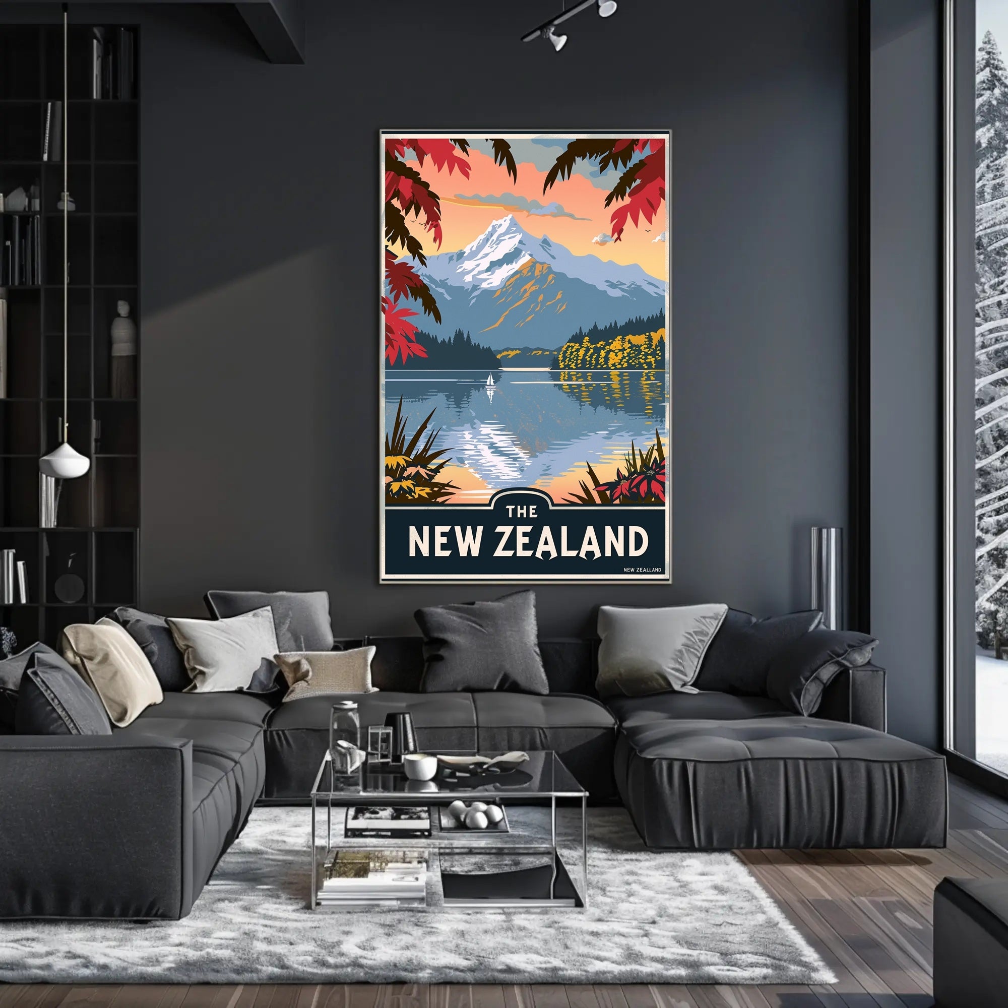 New Zealand Serene Lake Vintage Travel Poster PosterGoat